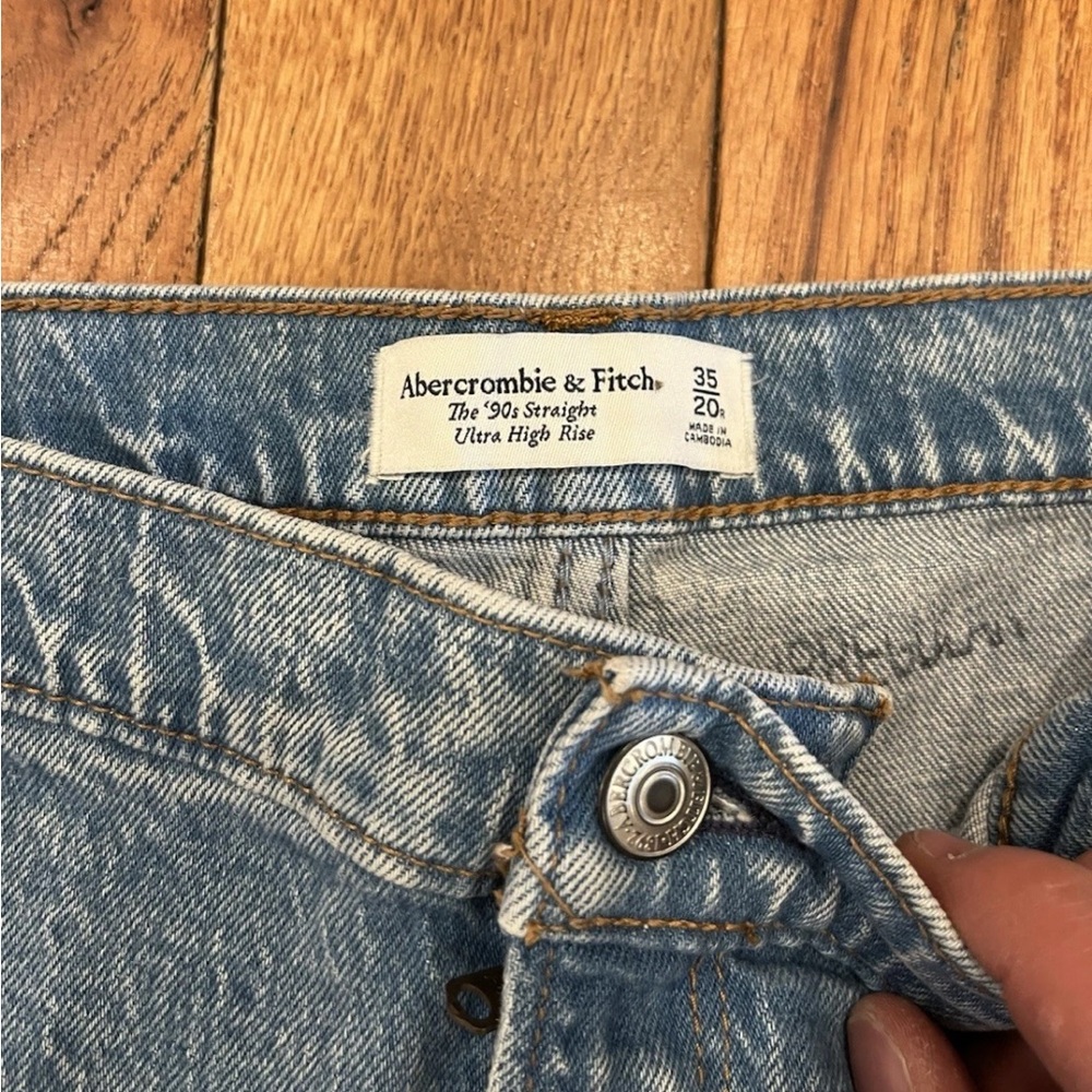 Abercrombie & Fitch The 90s Straight Jeans Ultra High Rise Blue Denim 35 20R New - Picture 5 of 12